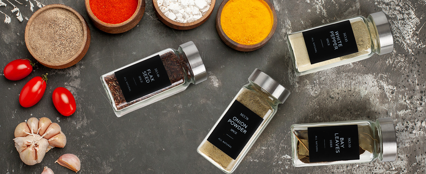 Набір спецій 12 шт. 120мл, скляні контейнери для спецій з нержавіючою кришкою, з воронкою та етикетками, для організації спецій