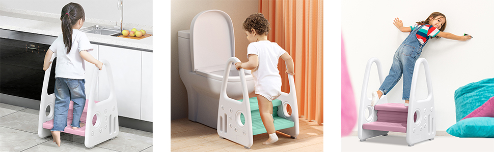 Детский табурет-лестница LILIIN для кухни и детской, 2 ступени, зеленый