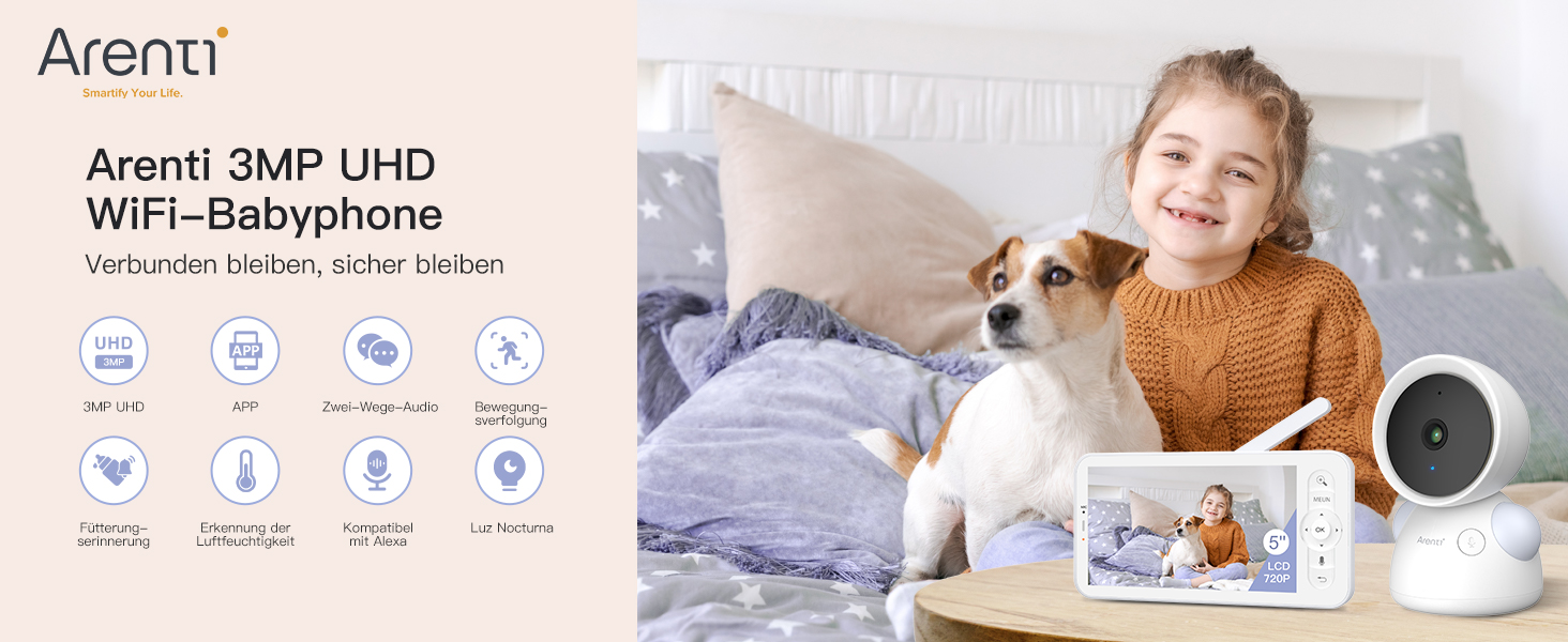 Радіоняня ARENTI з 2 камерами та додатком 2K/3MP, 5