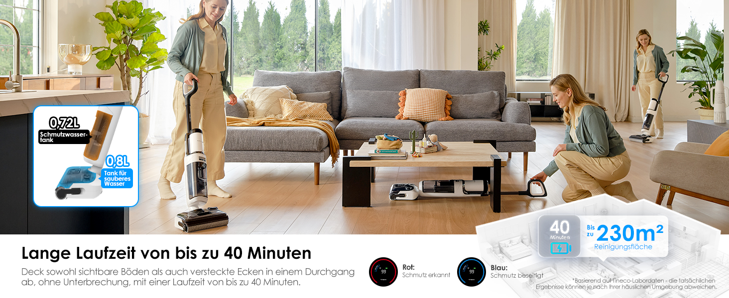 Tineco FLOOR ONE S6 Combo: акумуляторний миючий пилосос 2-в-1 для підлоги, килимів, меблів (з функцією сушіння)