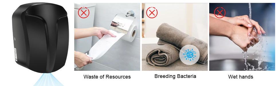 Електричний сушар для рук QL автоматичний, з HEPA-фільтром, нержавіюча сталь, для ванної кімнати та туалету, 1150W, чорний