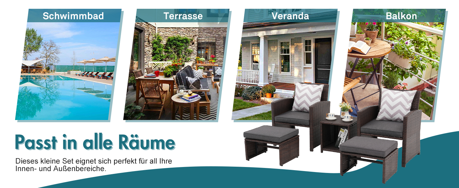 Садовий набір меблів з ротангу OC Orange-Casual 5 предметів: диван, крісла, столик, пуфи, подушки - темно-сірий