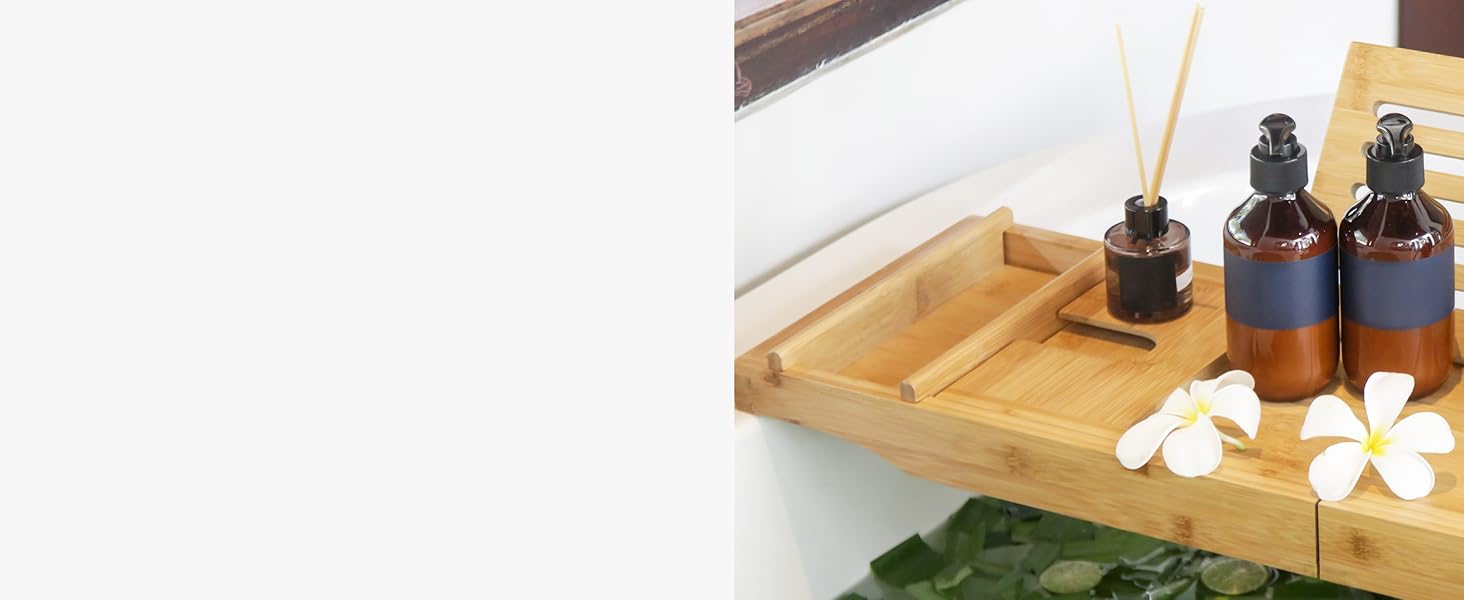 Підставка для ванни з бамбука Floordirekt, регульована, з полицею для книг, висувна, Oklahoma