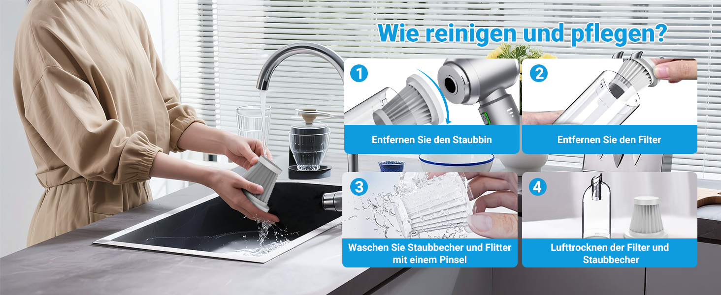 Акумуляторний ручний автомобільний пилосос 4 в 1, безщітковий двигун, потужність 26000 Па, портативний міні-пилосос для авто, офісу та клавіатур, сірий