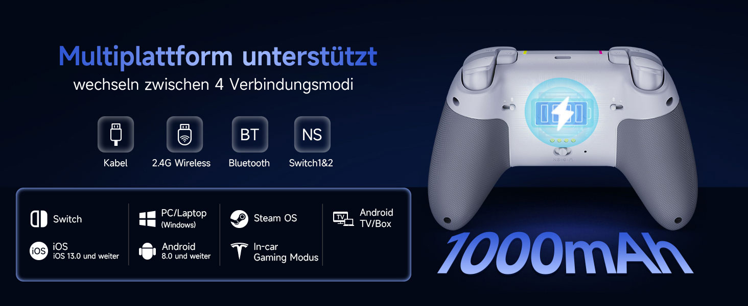 Бездротовий ігровий контролер EasySMX X05PRO для PC, Switch, Android, iOS — Hall Joysticks, тихі кнопки, програмовані клавіші, 1000mAh, Білий