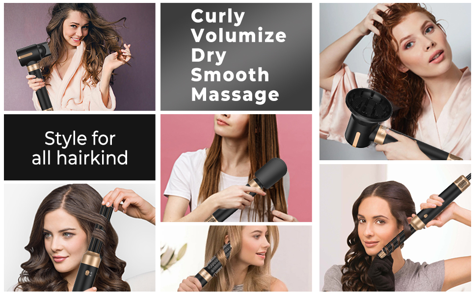 UKLISS Airstyler Pro 7 в 1: Фен-щітка з дифузором, 1400 Вт, 110000 об/хв, професійний стайлер для сушіння, завивки та випрямлення волосся (бірюзовий)
