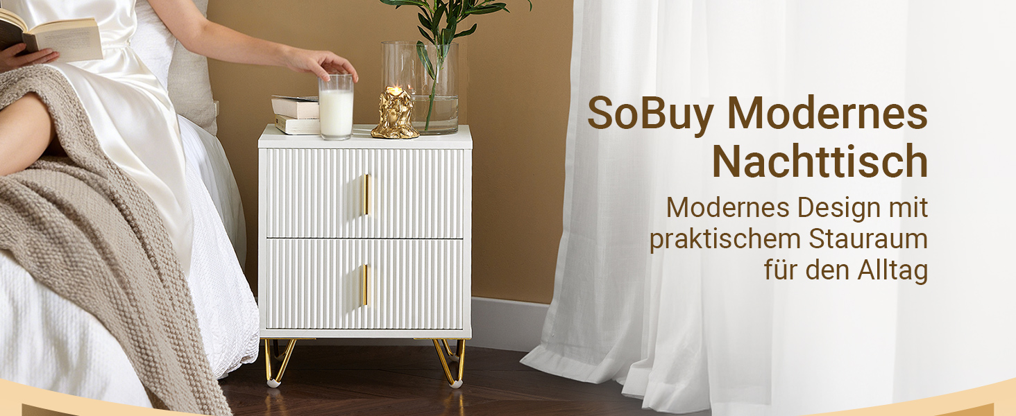 Приліжкова тумбочка SoBuy з 2 шухлядами, біла, 40x40x47 см