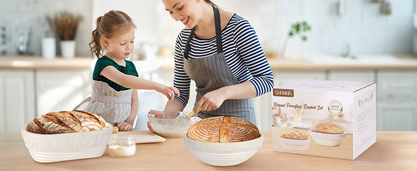 Набір для приготування закваски та випікання хліба SHANNA: корзинка для бродіння, скляна тара, скребок, мішалка, ніж (бамбук, спіральний дизайн)