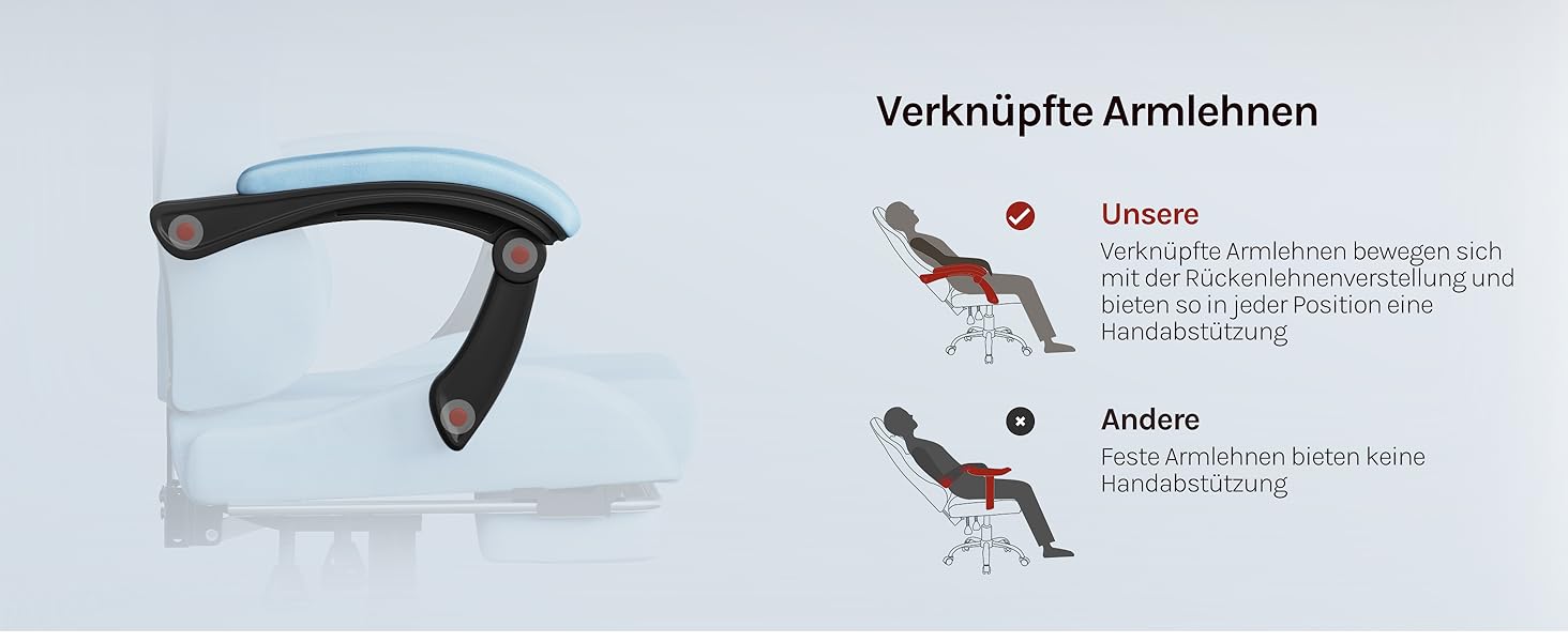 Ігровий крісло WOLTU з регульованою спинкою, обертовий офісний крісло з підлокітниками, підставкою для ніг, поперековою підтримкою, підголівником, блакитний