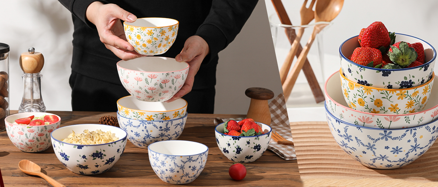 Набір тарілок Teller Set, 6 шт. Керамічні тарілки для їжі, 25.4 см, кольорові, вінтажний дизайн, для салату, стейку, основної страви, вечері
