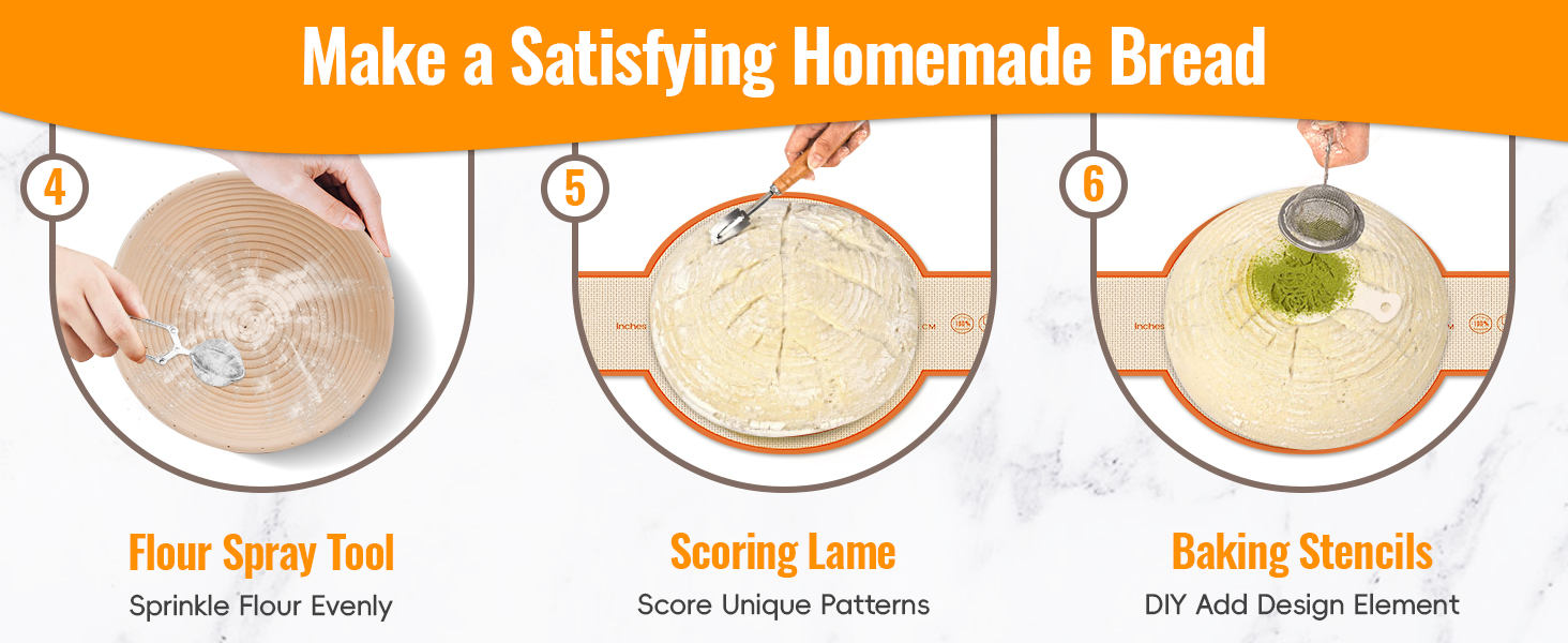 Набір для закваски та випікання хліба: корзини для бродіння (круглі 23 см, овальні 25 см) та аксесуари для випікання