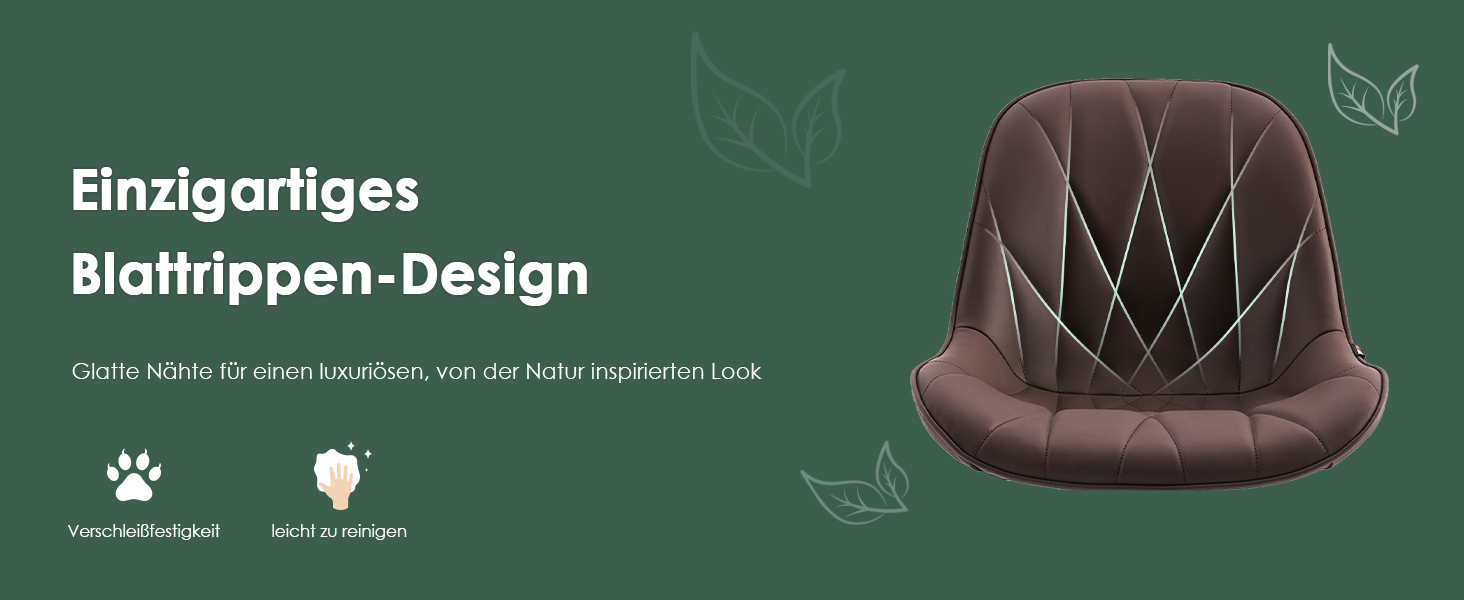 Офісний стілець YOUTASTE з візерунком листя, ергономічний, регульований по висоті, з функцією гойдання, без підлокітників, шкіряний, для дому та офісу (колір: коричневий)