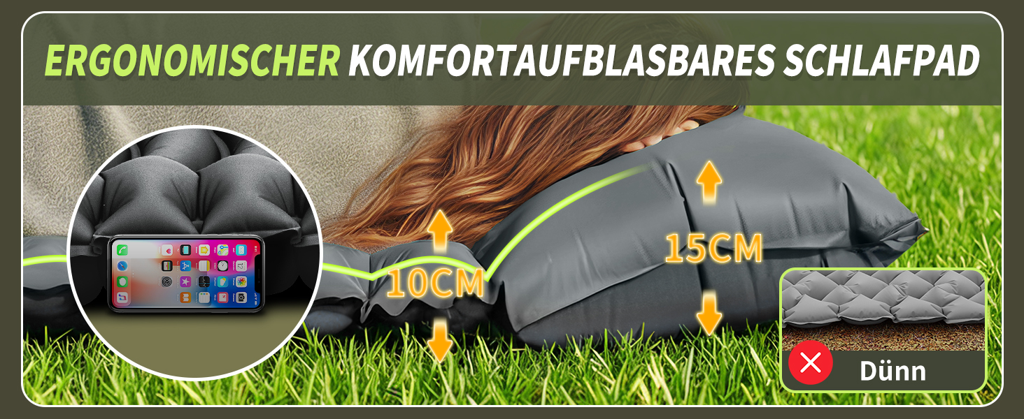 Надувний кемпінговий килимок Yuzonc Isomatte з вбудованим насосом та подушкою, компактний легкий матрац для походу та пляжу (Сірий)