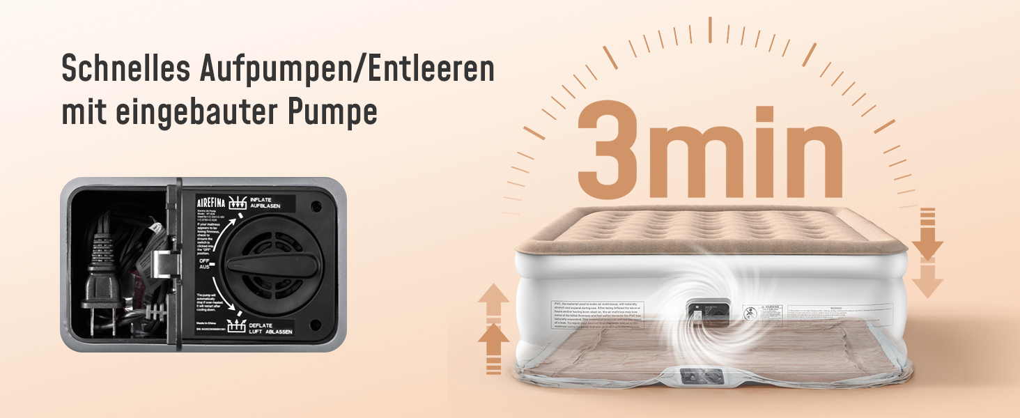 Надувна матрац Airefina з інтегрованим насосом, преміум-якість, для гостей, кемпінгу та дому, 203x152x40 см, на 2 особи