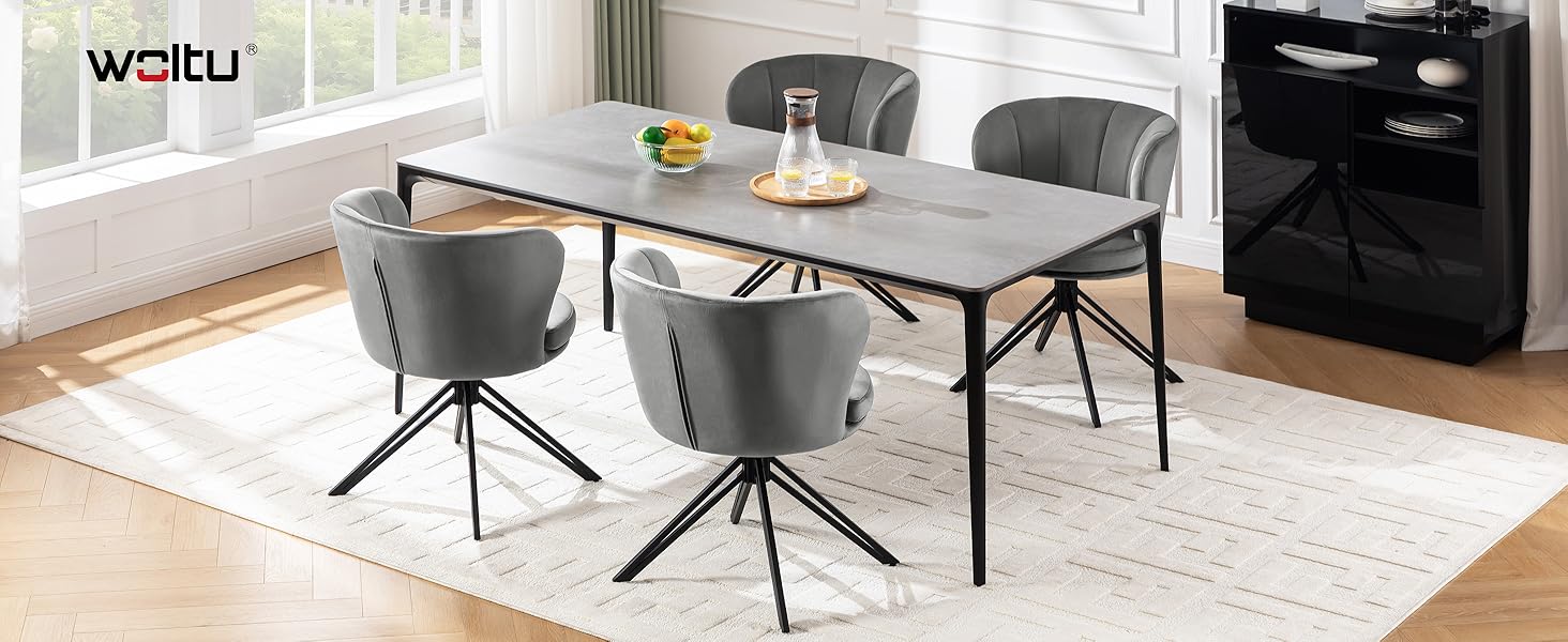 Крісла для обідньої зони WOLTU (2 шт), крісла з обертанням на 360°, м'які крісла з велюру, крісла для макіяжу з підлокітниками, ергономічні, витримують до 150 кг, темно-сірий колір