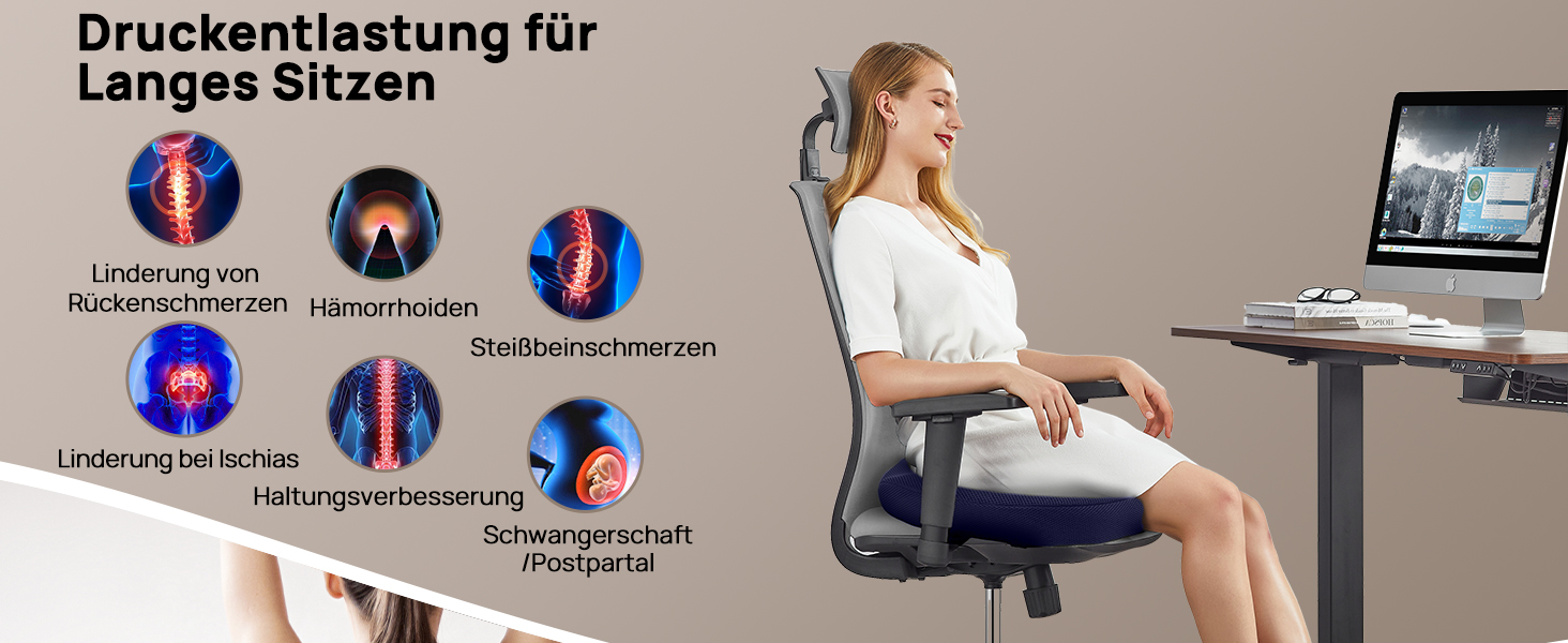 Ортопедична подушка-кільце Feagar: ергономічний підкладник для копчика при геморої та ішіазі, регульований сидіючий круг для офісного стільця, авто та візка (Темно-синій, 60-100 кг)