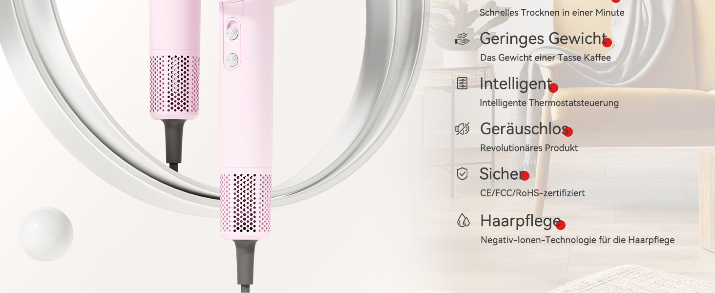 Професійний іонний фен для волосся з дифузором, безщітковий мотор 160 000 об/хв, швидке сушіння, сірий колір