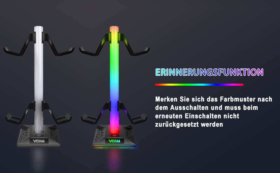 Підставка для навушників VCOM RGB з підсвічуванням, 10 режимів, 2 USB-порти, для геймерів, аксесуари для ПК