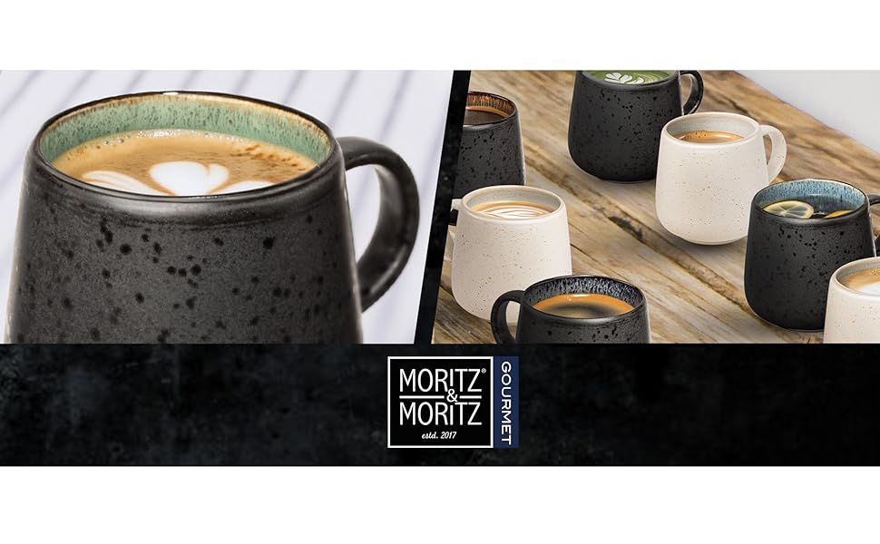 Набір з 4 чашок Moritz & Moritz SOLID - кольорові, чорний екстер'єр, з кераміки, для кави, чаю, мікрохвильова піч, безпечно мити в посудомийній машині