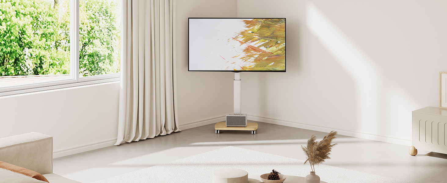 Підставка для телевізора мобільна з дерев'яною основою, поворотна, 19-42 дюйми, біла, до 20 кг, VESA 200x200 мм