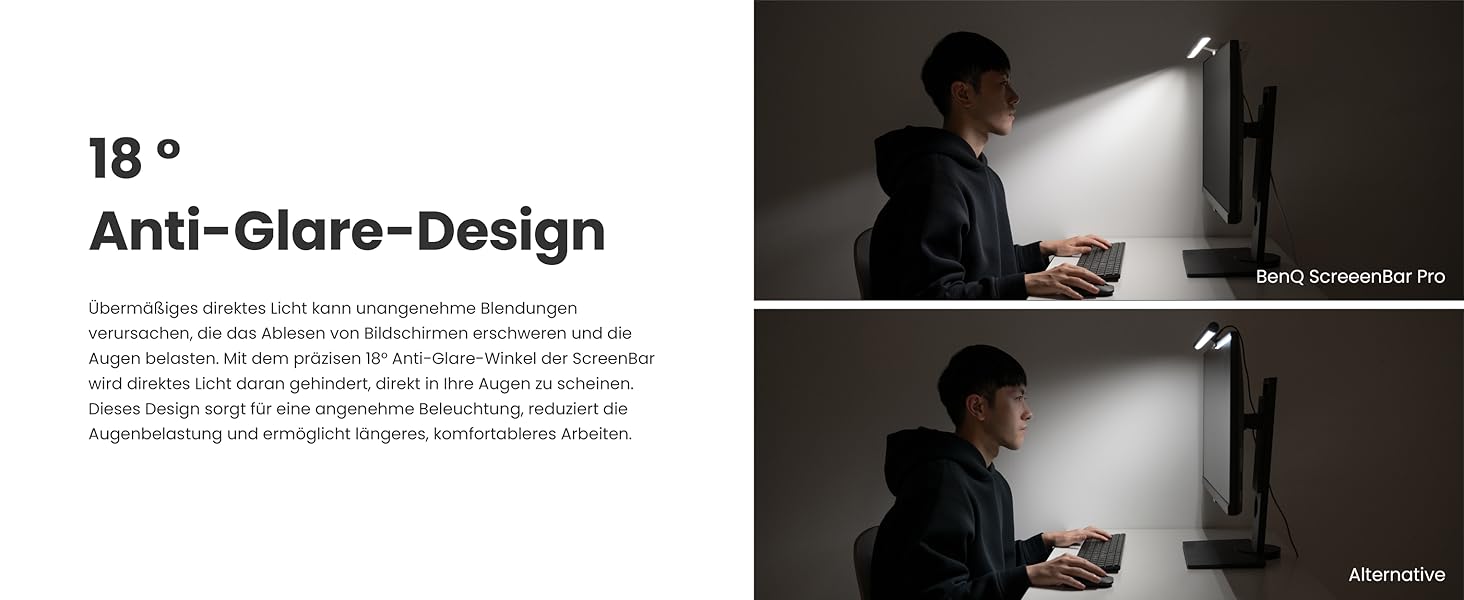 BenQ ScreenBar Pro – LED лампа для монітора: без відблисків, авто вкл/викл, універсальна кріплення, широке освітлення, регулювання кольору та яскравості, автоматичне регулювання, чорний колір