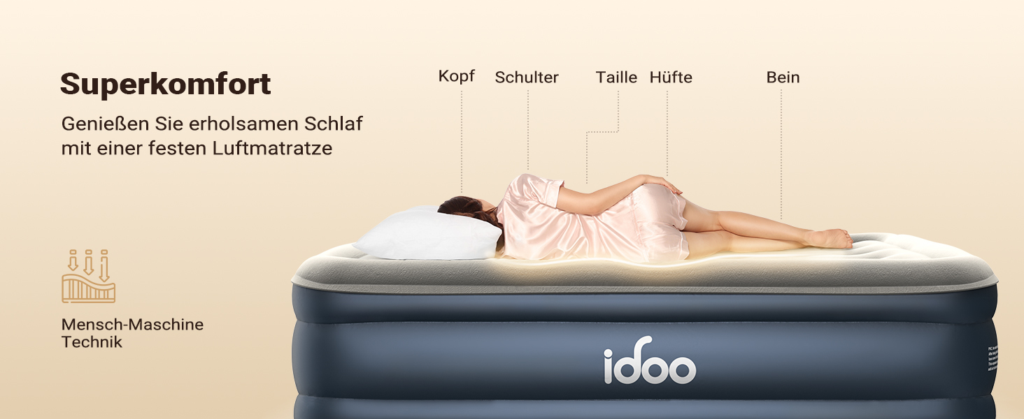 Надувний матрац iDOO самостійно надувний, 2 персони, з електричним насосом, для кемпінгу, 152x203x46 см, 295 кг, 152x203 см