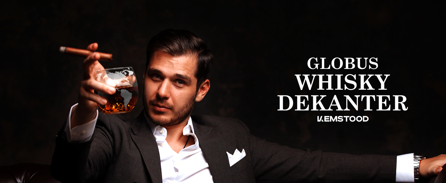 Набір для віскі Globus: декантир, 4 склянки, дерев'яний підставка, карта світу. Ідеальний подарунок для чоловіків та жінок. Підходить для віскі, джину, рому, скотчу, лікеру, бурбону, горілки.