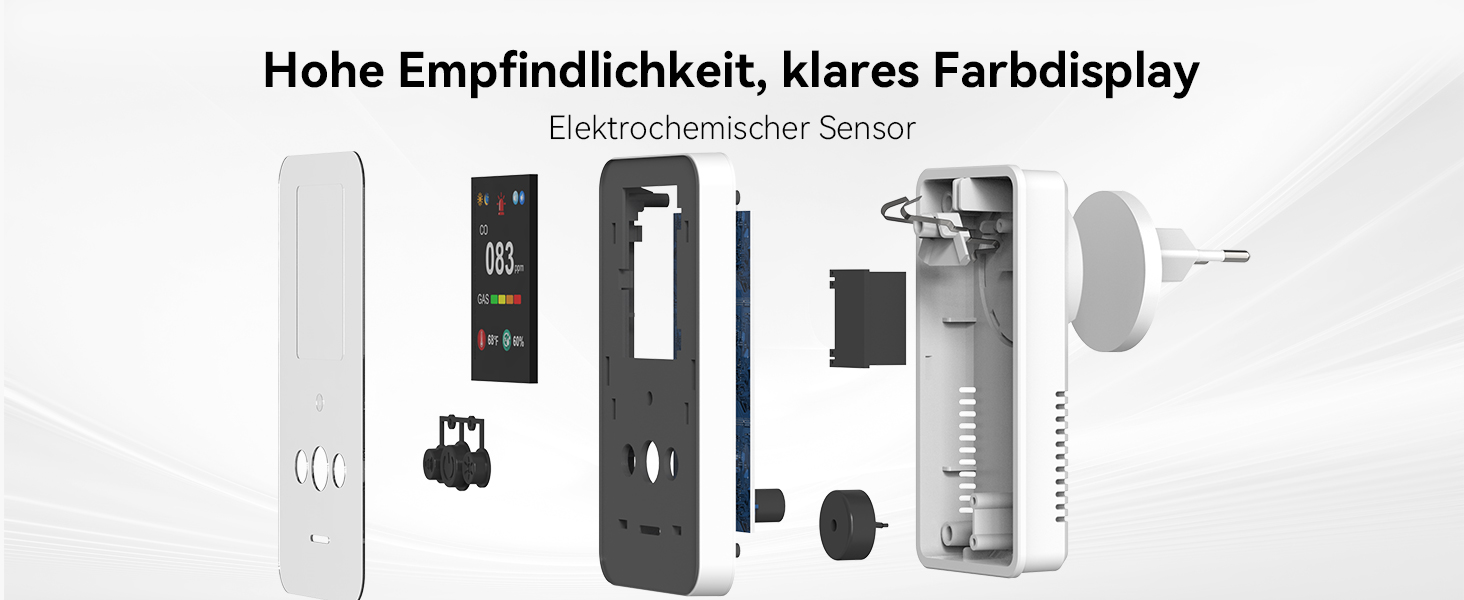 Детектор чадного газу та газу з вилкою, 4-в-1 CO-детектор з датчиком температури та вологості, з акустичним сигналом для дому та автодому, 1 шт. (Чорний) (Weiß 1 Quadrat)