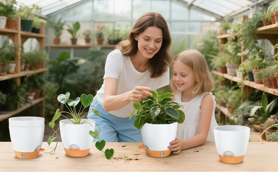 Набір горщиків для квітів ZMTECH 25 см з підставкою, пластикові пересаджувальні горщики з автополивом, квіткові горщики з індикатором рівня води для дому/саду (2 шт.,) (Білий, 15 см (5 шт.))