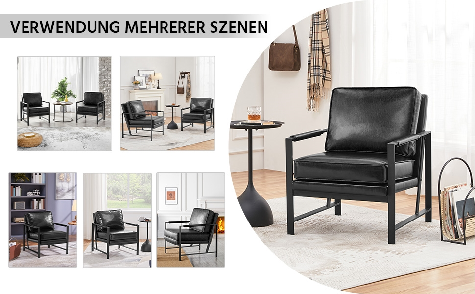 Крісло-реклайнер Yaheetech Retro з металевим каркасом та штучною шкірою (2 шт., чорний)