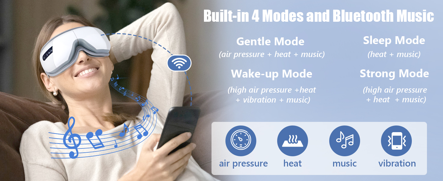 Маска для очей Luckits з підігрівом та Bluetooth, для зняття набряків та сухості, з вібрацією та музикою