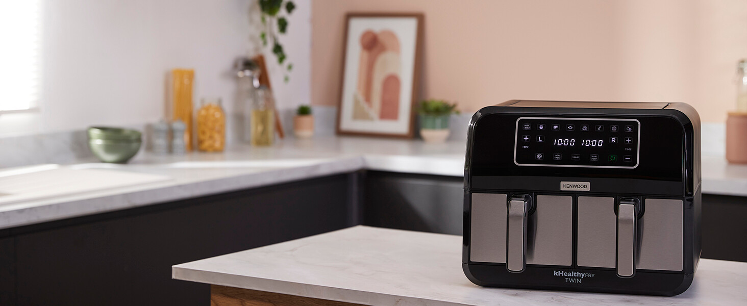 Аерофритюрниця з двома чашами Kenwood kHealthy Fry HFM20.000MB, 8л (2x4л), 8 програм, Dual Cook & Sync Finish, сенсорний дисплей, антипригарне покриття
