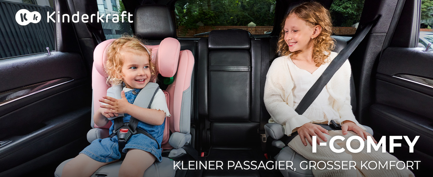 Автокрісло Kinderkraft I-COMFY 76-150 см, регульоване, з 5-точковим ременем, система EASY GROW, темно-сірий