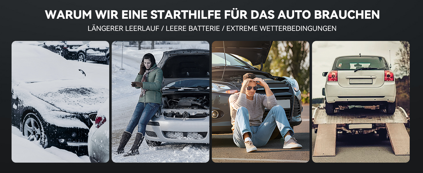 Powerbank для автомобіля Starthilfe: 6000A, 12V, для бензинових та дизельних авто, LCD-дисплей, 4 режими LED-підсвічування – для SUV, мотоциклів, газонокосарок