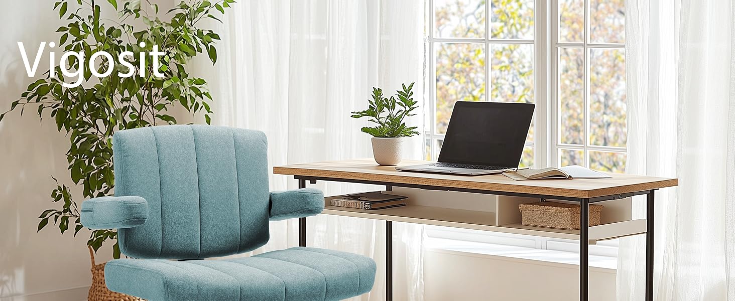 Крісло Vigosit Criss Cross з колесами, регульовані підлокітники, антиковзаюча тканина, комфортне сидіння, сучасний стиль, поворотне, для дому, туалетного столика, офісу (Сірий) (Блакитний)