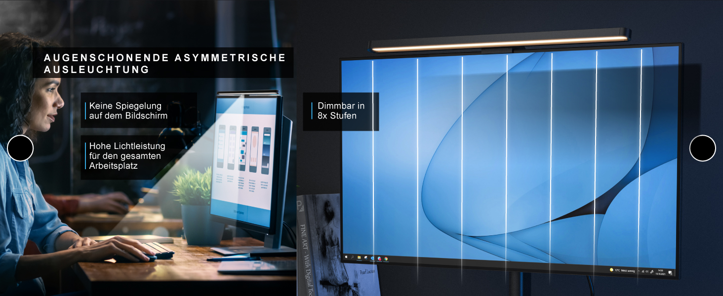 LED-лампа для монітора CSL Screenbar USB з пультом дистанційного керування, регулювання яскравості, 3 колірні температури, захист очей, поворотна