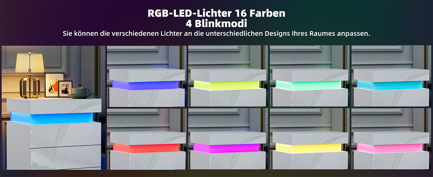 Нічний столик білий з екошкірою, 3 висувні ящики та шафка з відкидною кришкою, 45x35x61 см