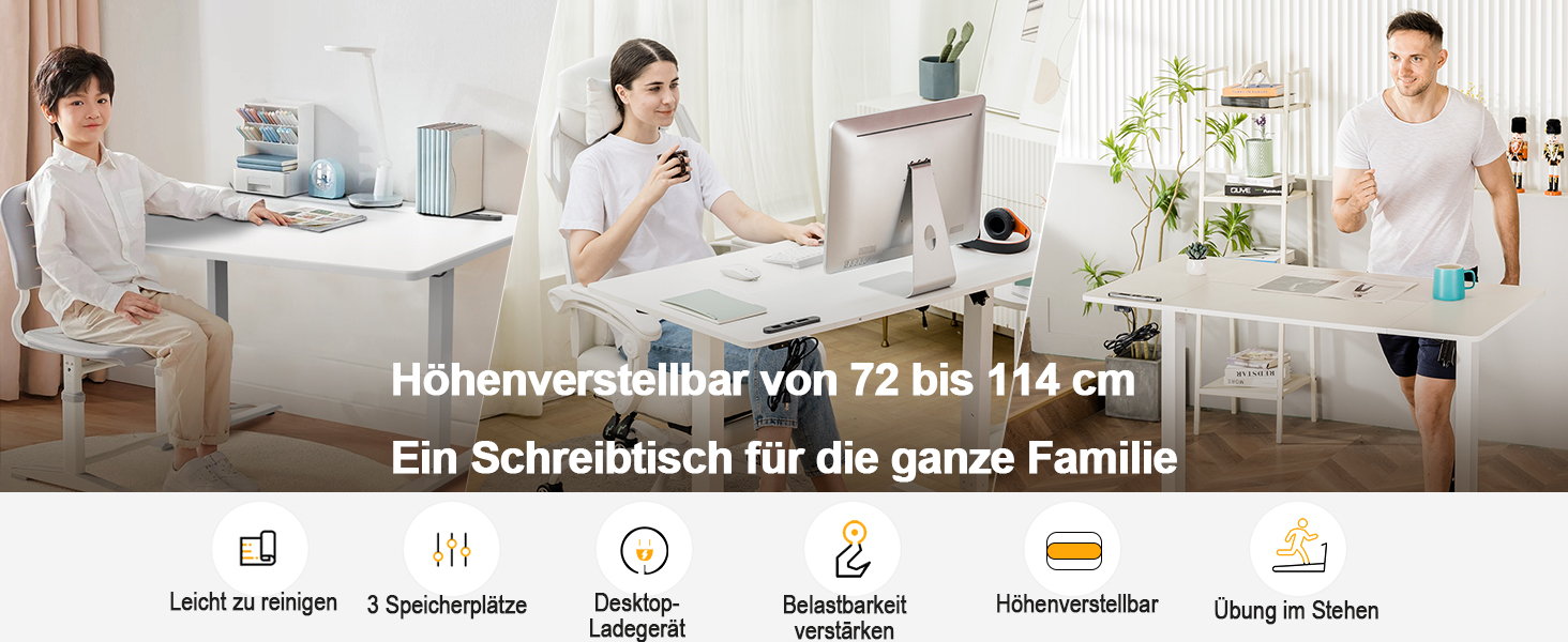 COMHOMA Стол для роботи з регулюванням висоти 160x70 см з USB-роз'ємом та гачками, електричний, для дому та офісу