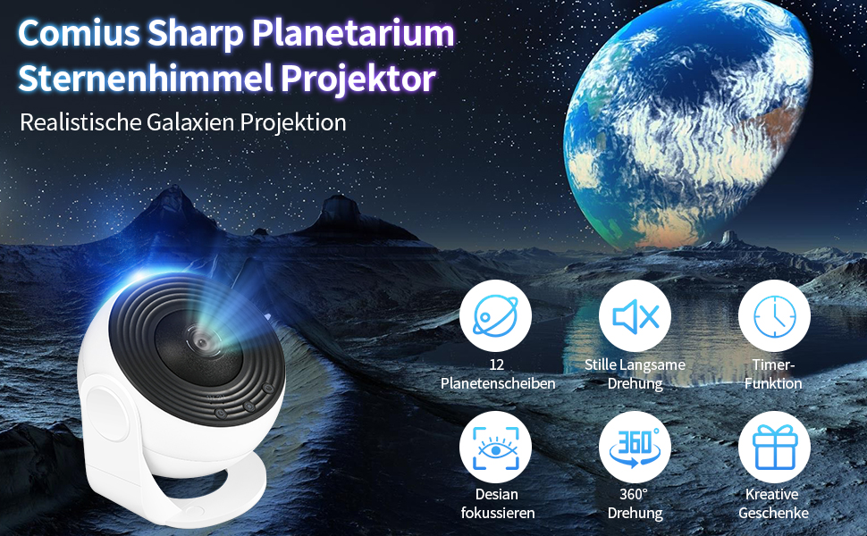 Проектор зоряного неба Comius Sharp Planetarium, 12 планетних дисків, галактична лампа для дітей