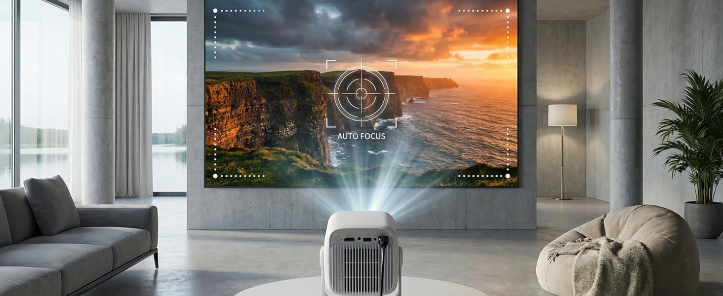 Smart-проектор Beamer 4K Full HD 1080P для домашнього кінотеатру, 700 ANSI люмен, Netflix, Dolby Audio, автофокус та автоматична корекція трапеції, короткофокусний, білий