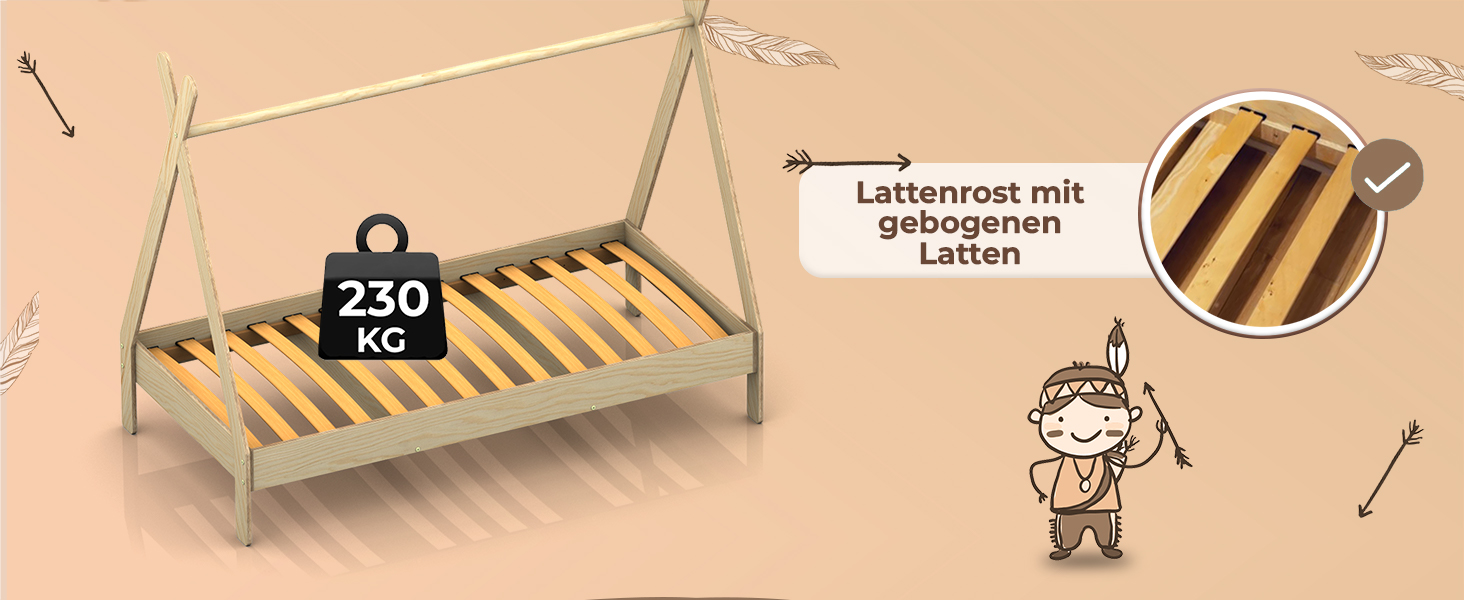 Дерев'яне ліжко-дитяча кімната Smartwood Hausbett Montessori Tipi F з сосни з сертифікатом FSC, захист від падіння, ламелі до 230 кг, для хлопчиків та дівчаток (80x160) з шухлядою