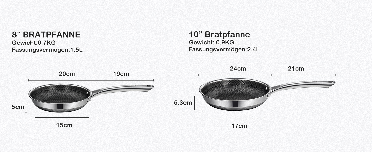 Набір каструль з нержавіючої сталі 10-ти частинний, індукційне дно, антипригарне покриття, 20/24 см сковороди, 1,5/2,5л каструлі з ручками, 5,8л ковшик, 2,8л сотейник, підходить для всіх типів плит, можна використовувати в духовці та мити в посудомийній машині