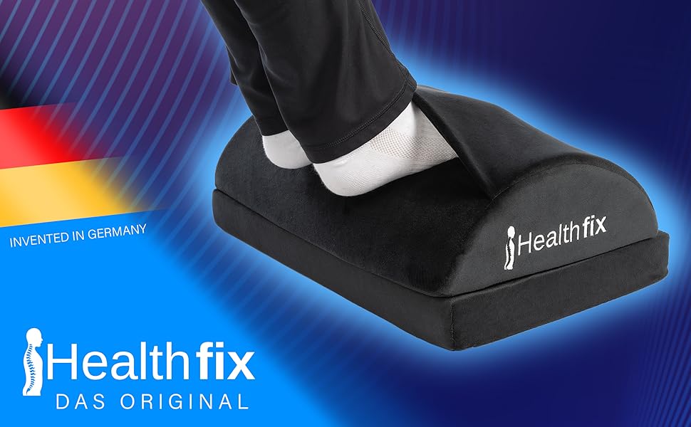 Підставка для ніг під стіл Healthfix® Ergonomische Fußstütze | Регульована висота, з м'якою підкладкою | Для офісу та дому, чорна