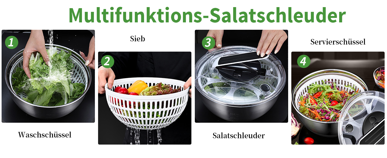 Салатниця-центрифуга 4.5л з нержавіючої сталі - для миття овочів, зелені та ягід