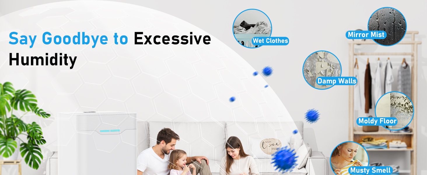 Електричний осушувач повітря 12л/день з таймером 24г, 3 режими, автовимкнення, шланг для зливу, для приміщень до 100м³, білий