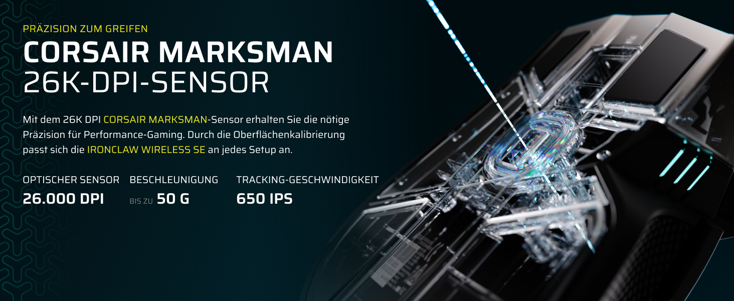 Бездротова ігрова миша Corsair IRONCLAW Wireless SE (2026) чорна: 26,000 DPI, ергономічний дизайн для великих долонь, 10 програмованих кнопок, для MOBA, FPS, MMO
