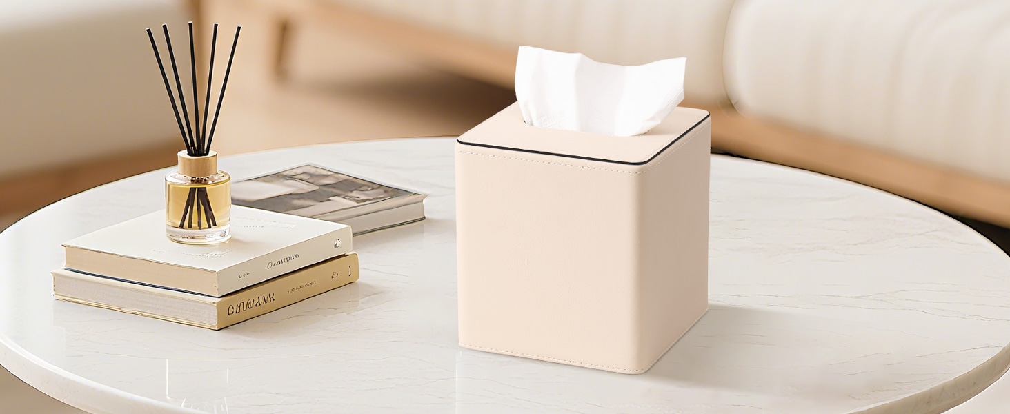 Скріпка для серветок з PU шкіри KingFOM, бежева, квадратна - для офісу, авто, дому