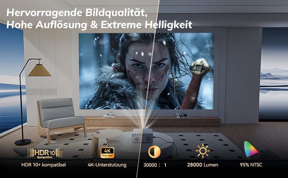 Smart-проектор Beamer 4K C12CNEW з автофокусом та автокоррекцією трапеції, Full HD 1080P, 28000 Люмен, WiFi, Bluetooth 5.2, для домашнього кінотеатру, сумісний з Netflix