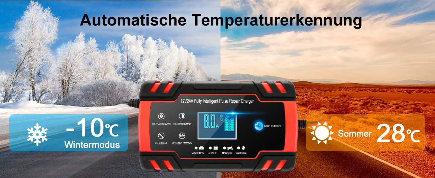 Зарядний пристрій для акумулятора 12V/24V 8A - Інтелектуальний зарядний пристрій для авто, мотоцикла, вантажівки та човна