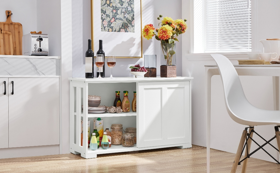 Білий комод-буфет у кухню Yaheetech з полицями та висувними шухлядами